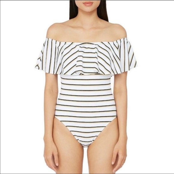 Ralph Lauren Striped Ruffle Swimsuit - Picture 1 of 10